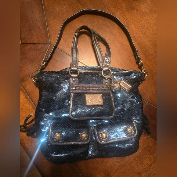 Coach Poppy Blue Sequin Handbag - Picture 1 of 11